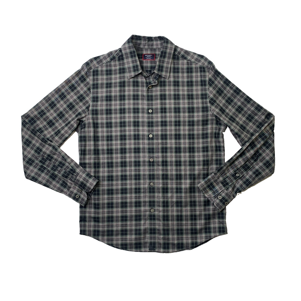 UNTUCKit Shirt Mens M Medium Slim Fit Gray Black Devitt Wrinkle Free Cotton